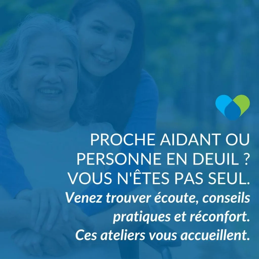 Proche aidant ou personne en deuil ? Vous n'êtes pas seul. Venez trouver écoute, conseils pratiques et réconfort. Ces ateliers vous accueillent.