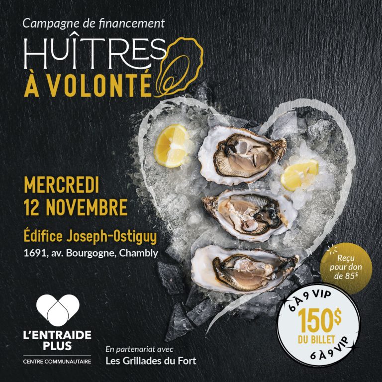 6 à 9 VIP • Huîtres à volonté, souper-bénéfice
