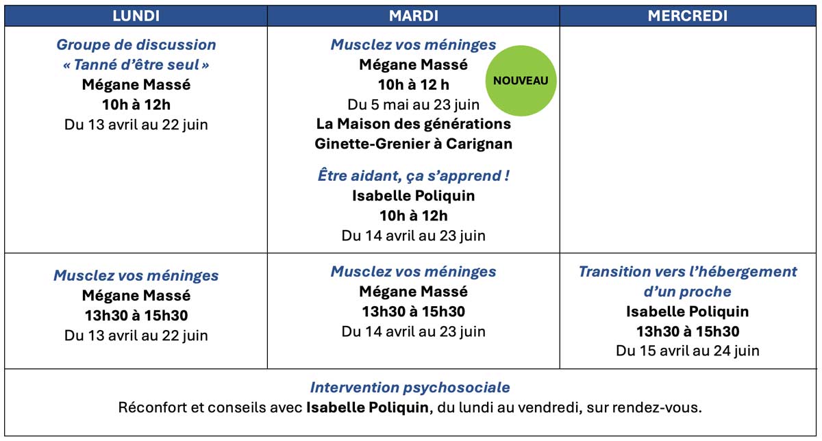 Entraide Plus Calendrier proche aidant