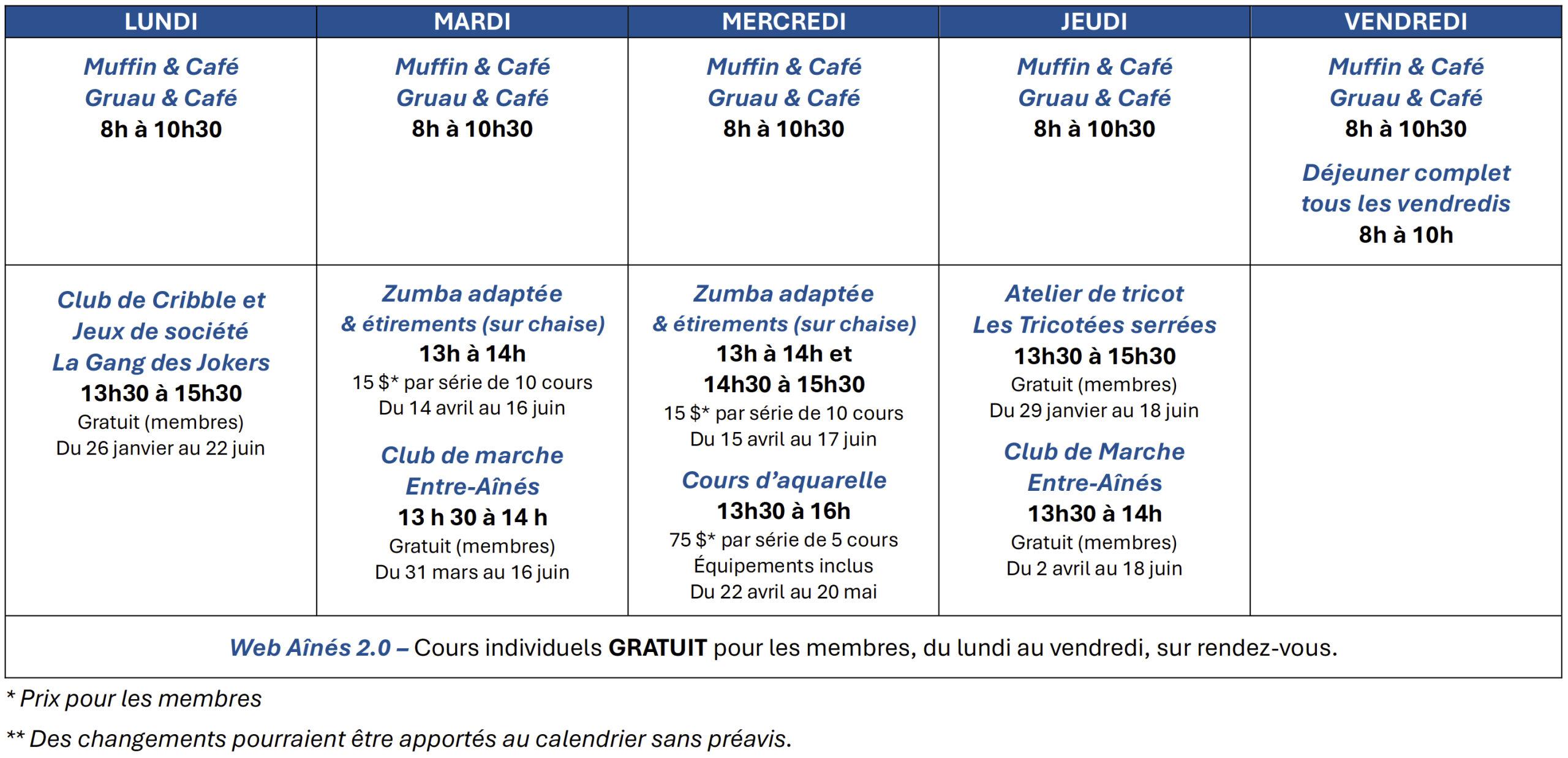 Spring-summer 2026 activities calendar