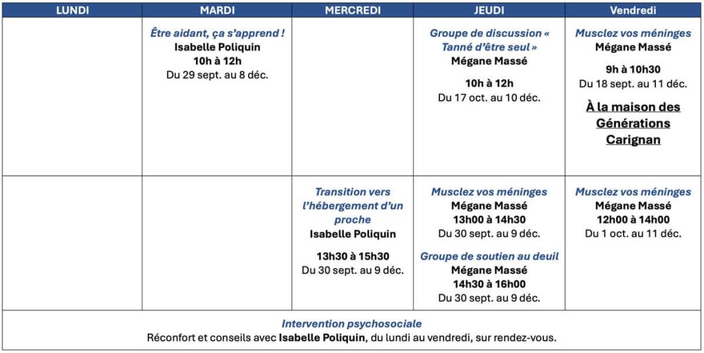 Entraide Plus formations cours proche aidant