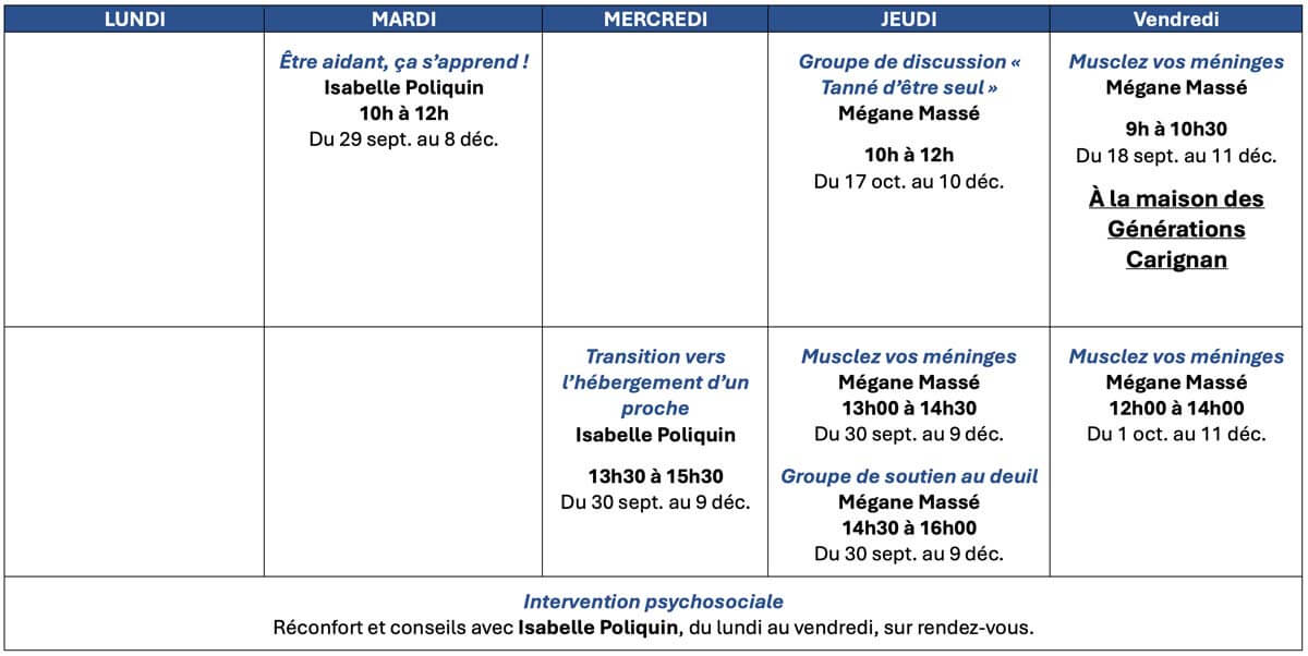 Entraide Plus formations cours proche aidant