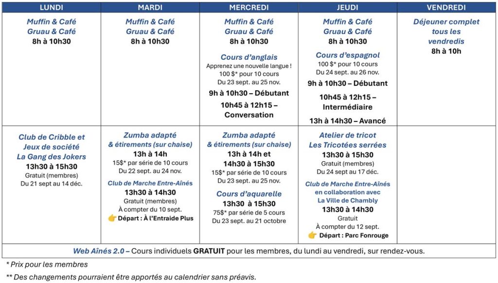 Entraide Plus activités aînés