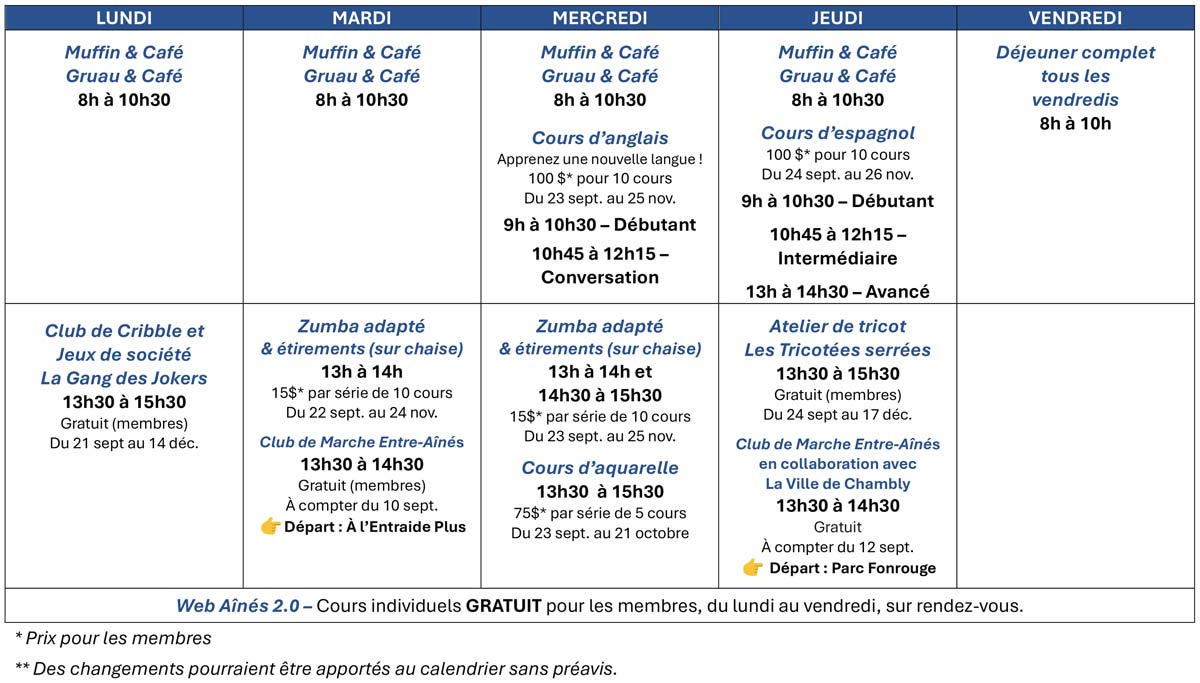 Entraide Plus activités aînés